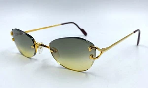 Vintage CARTIER Green Ombre Lens Rimless 18K Gold Frame Oval Sunglasses 140mm - Picture 1 of 10
