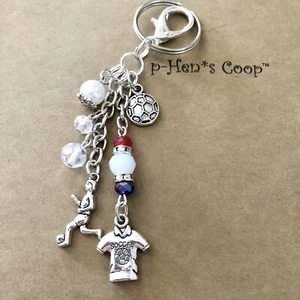 Soccer Theme W Player Ball Shirt Purse Charm Key Chain FOB handmade USA 1697 - Picture 1 of 3