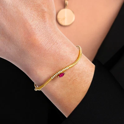 14k Yellow Gold Marquise Cut Lab Grown Diamond Bangle Bracelet For Women Gift 7' - Image 1 of 4