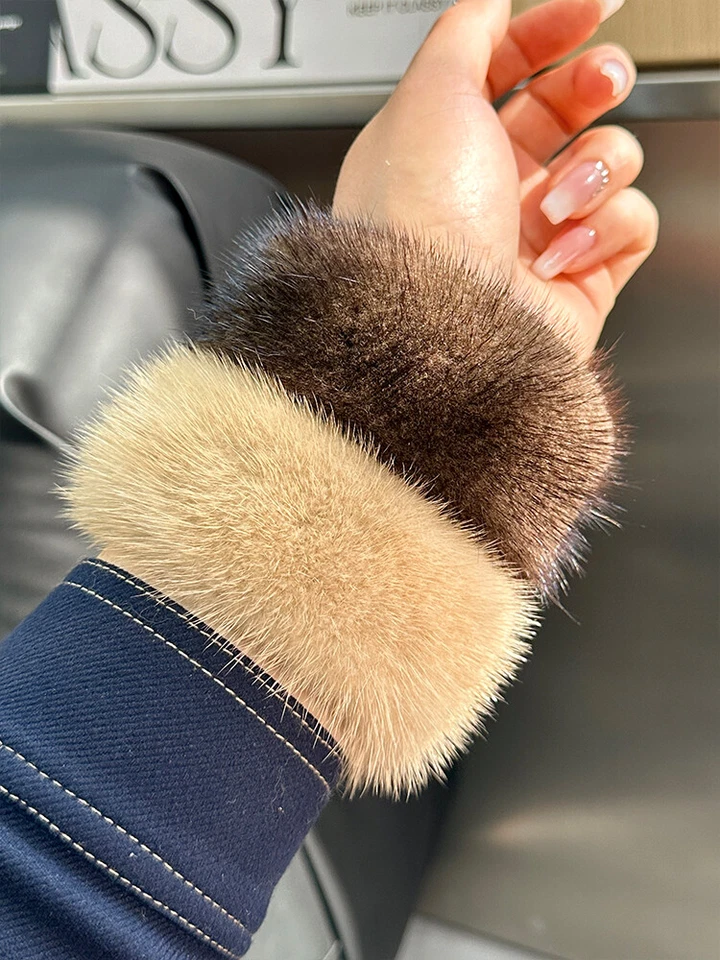 One Pair Cuffs Fingerless Stretch Real Mink Fur Gloves Sleeves Wrist Mittens - Image 1 of 4