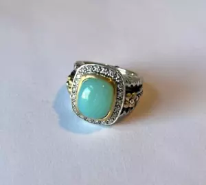 Anello Barbara Bixby blu mare calcedonio e diamanti misura 7 - Foto 1 di 6