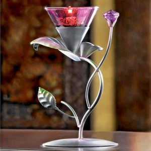 Lilac Lily Pad Candle Holder Stand Romance Violet Accent Table Shelf Decor 9" H - Picture 1 of 8