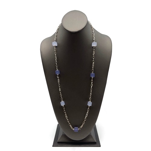 VETEMENTS Collana Moda Stazione Cubi Acrilici Viola Catena Cavo Ovale Tono Argento