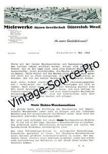 Antigua carta publicitaria eléctrica Miele - lavadoras 1. Oct. 1952 vintage - Imagen 1 de 2