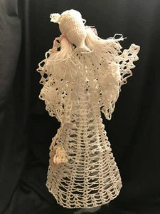 Vintage Angel Crocheted White Table Decor Tree Topper Christmas Handmade 15" - Picture 1 of 3
