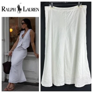 Ralph Lauren Sz 16 XL 1X Maxi Skirt White 100% LINEN Long Flowy Coastal Chic x - Picture 1 of 4