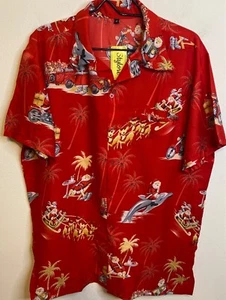 NEW Christmas Santa Claus Shirt Short Sleeve Button Down Party Motorcycle Medium - Picture 1 of 3