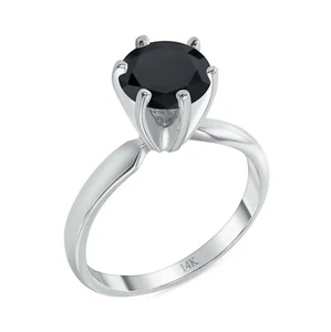 1.25 Ct Round Black Real Solid 14K White Gold Solitaire Engagement Wedding Ring - Picture 1 of 3