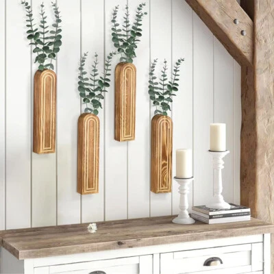 Florero de madera montado en la pared soporte para plantas arte para el hogar sala decoración de pared 1 pieza Foto 1 de 4