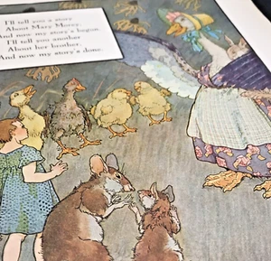 Vtg Mary Morey Moose Girl Chicken 1910s Mother Goose Print Wall Art 9x12" - Picture 1 of 16