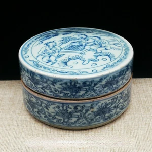 Antique Collction Chinese Blue and White Porcelain Ink Box Rouge Powder Box - Picture 1 of 5