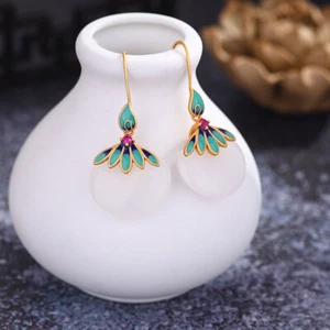 Pendientes Jade Blanco Tallados Plata 925 Mujer Jadeíta Joyería China Natural - Imagen 1 de 5