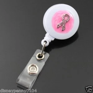 Breast Cancer Pink Ribbon ID Badge Reel Hospital Proof RN Nurse Survivor-26" - Picture 1 of 1