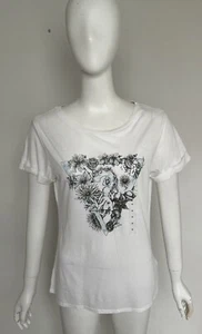 Guess White Lightweight Soft  T-Shirt Cotton Blend with Floral Print Sz M NWT - Picture 1 of 9