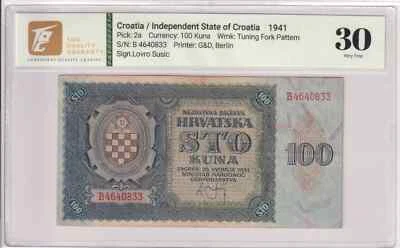 1941 Croatia 100 Kuna Pick#2a 30 Very Fine - Image 1 of 2