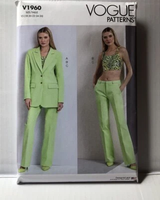 Vogue V1960 Pantsuit And Buster Miss Sewing Pattern Sz 18-20-22-24-26 Uncut New. - Image 1 of 3