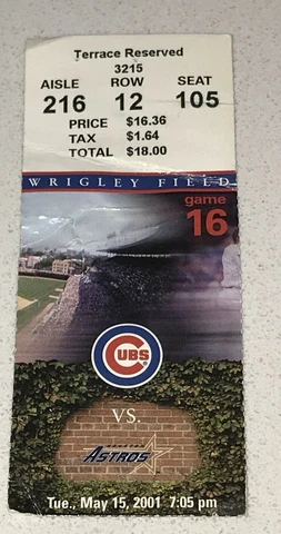 5/15/01 Houston Astros v Chicago Cubs Wrigley MLB Ticket Stub Sammy Sosa HR #399 Cover