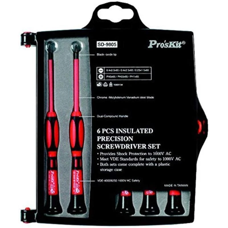 Pro'sKit 902-099 Insulated Precision Screwdriver Set 3 Phillips and 3 Flat 6 Pc - Image 1 of 1