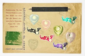 TONGA Oct 19th, 1964 First Day Cover 8 Gold Foil Stamps, PPSEAWA 10th Triennial - Picture 1 of 11