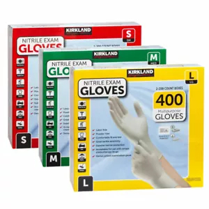 Kirkland Signature Nitrile Exam Powder Free Exam Gloves 400 Count - Choose Size - Picture 1 of 4