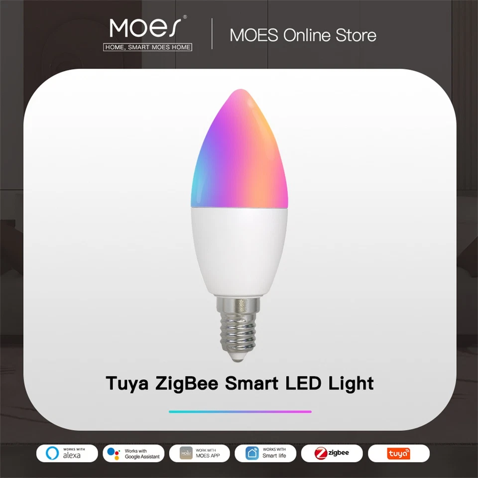 5W Tuya Wifi RGB Smart LED Light Bulb Warm Cool White Dimmable Lamp E14 - Image 1 of 4