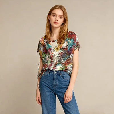 Blusa Top Drapeada Estampado Floral Multicolor Diesel Talla Grande S Mujer NUEVA SIN ETIQUETAS Foto 1 de 4