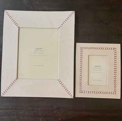New In Package Pottery Barn Kids Canvas Baseball Stitched Photo Mats 4x6 & 8x10 - Image 1 of 4