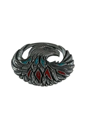 Turquesa Coral Águila Motociclista Veterano Nativo Americano 2002 Vintage Hebilla de Cinturón Foto 1 de 4