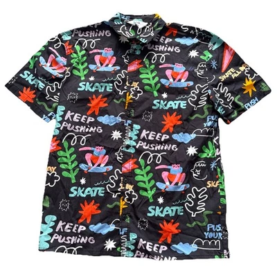 Liunic x H&M Kids Shirt Black Multicolor Pattern Skater Theme Boys 18 AOP cotton - Image 1 of 4