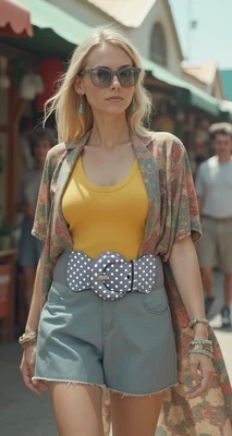 Women Hip High Waist Gray White Polka Dots Belt Retro Stylish Look Fit Size M L - Image 1 of 4