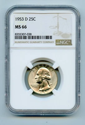 1953-D Silver Washington Quarter 25c NGC MS66 - Image 1 of 2