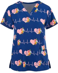 Krankenschwester Uniform medizinisches Peeling Top mit Taschen süß blau Größe M fällt klein aus - Bild 1 von 3
