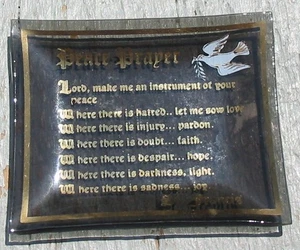 Vintage Smoke Glass Dish Tray Peace Prayer St. Francis Religious Souvenir MCM - Picture 1 of 2
