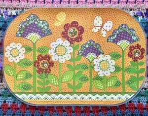 Vintage doppelseitiges Schmetterling Blumen Patchwork Tischset 4er Set 70er Landhaus Retro - Bild 1 von 5