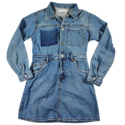 Zara Junior Girl's Medium Wash Denim Long Sleeve Jean Dress Shirt - Size: 11-12 - Image 1 of 4