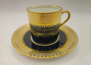 Aynsley Demitasse Cup & Saucer Cobalt Blue Gold Gilt Vintage Bone China Rare Vtg - Picture 1 of 10