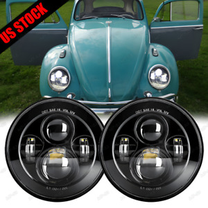 Pair 7inch Round LED Headlights Hi-Lo Beam Projector For Volkswagen Beetle 50-79