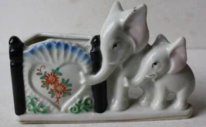 Estatuilla de elefante doble elefante cerámica pequeño maceta soporte hecho en Japón - - Imagen 1 de 1