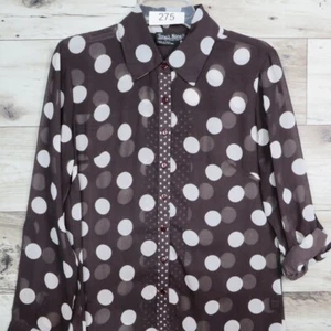 Tango Mango* Damen Langarm Button Down Bluse Gr. Small braun/weiße Punkte - Bild 1 von 12