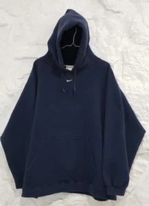 Vintage 90s Nike Center Swoosh Dark Blue Hoodie Travis Scott Sz XXL USA Made - Picture 1 of 9