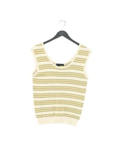 Paul Costelloe Women's Jumper XXS Cream Striped 100% Cotton Round Neck Vest - Picture 1 of 5