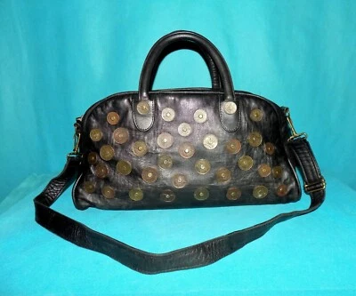 sac ERNEST vintage en cuir noir avec pièces de monnaies ancienne modèle rare - Photo 1/4