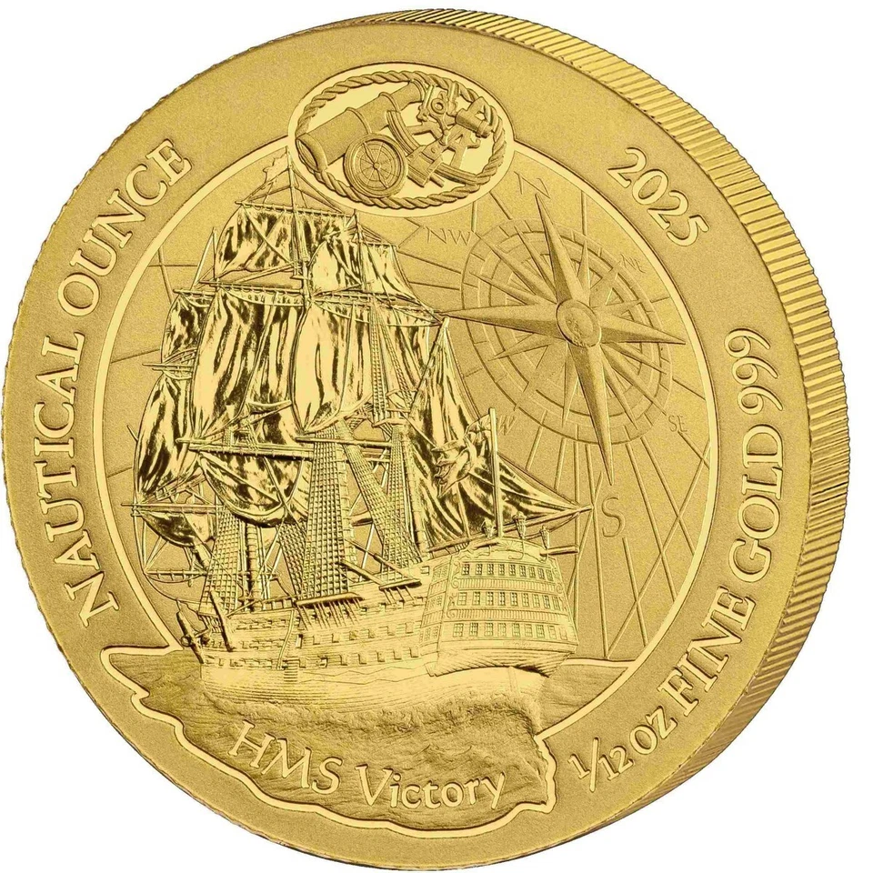 260 YEARS OF HMS VICTORY NAUTICAL OUNCE 2025 100 Francs 1/12 oz Gold Coin Rwanda - Image 1 of 2