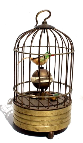 Vintage Antique Rare Unique Brass Bird Cage Mechanical Table Clock 9" Cover