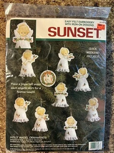 Vintage 1996 Sunset Dimensions Holly Angel Ornaments Felt Embroidery Kit #18096 - Picture 1 of 6