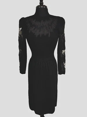 Vestido Suéter Lillie Rubin Vintage Años 80 Negro Tejido Manga Larga Cinta/Malla Talla 4 Foto 1 de 4
