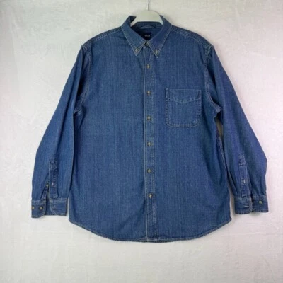 Vtg 90s BASIC EDITIONS Denim Shirt Men L Long Sleeve 100% Cotton Casual Western - Image 1 of 4