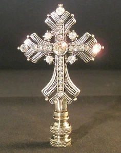 LAMPENFINALE - ANTQ. SILBER LATEINISCHES KREUZ LAMPE ENDSTÜCK - SATIN NICKEL SOCKEL - Bild 1 von 9