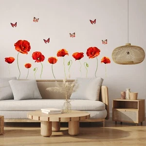 PLIGREAT Red Poppy Flowers Wall Stickers, Peel and Stick Wall Decals, Removab... - Picture 1 of 9