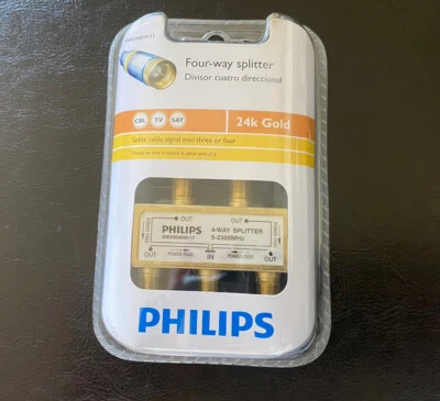 PHILIPS FOUR-WAY SPLITTER 24K GOLD, New Splits Cable Signal Into 3 Or 4 DVD VCR - Image 1 of 2